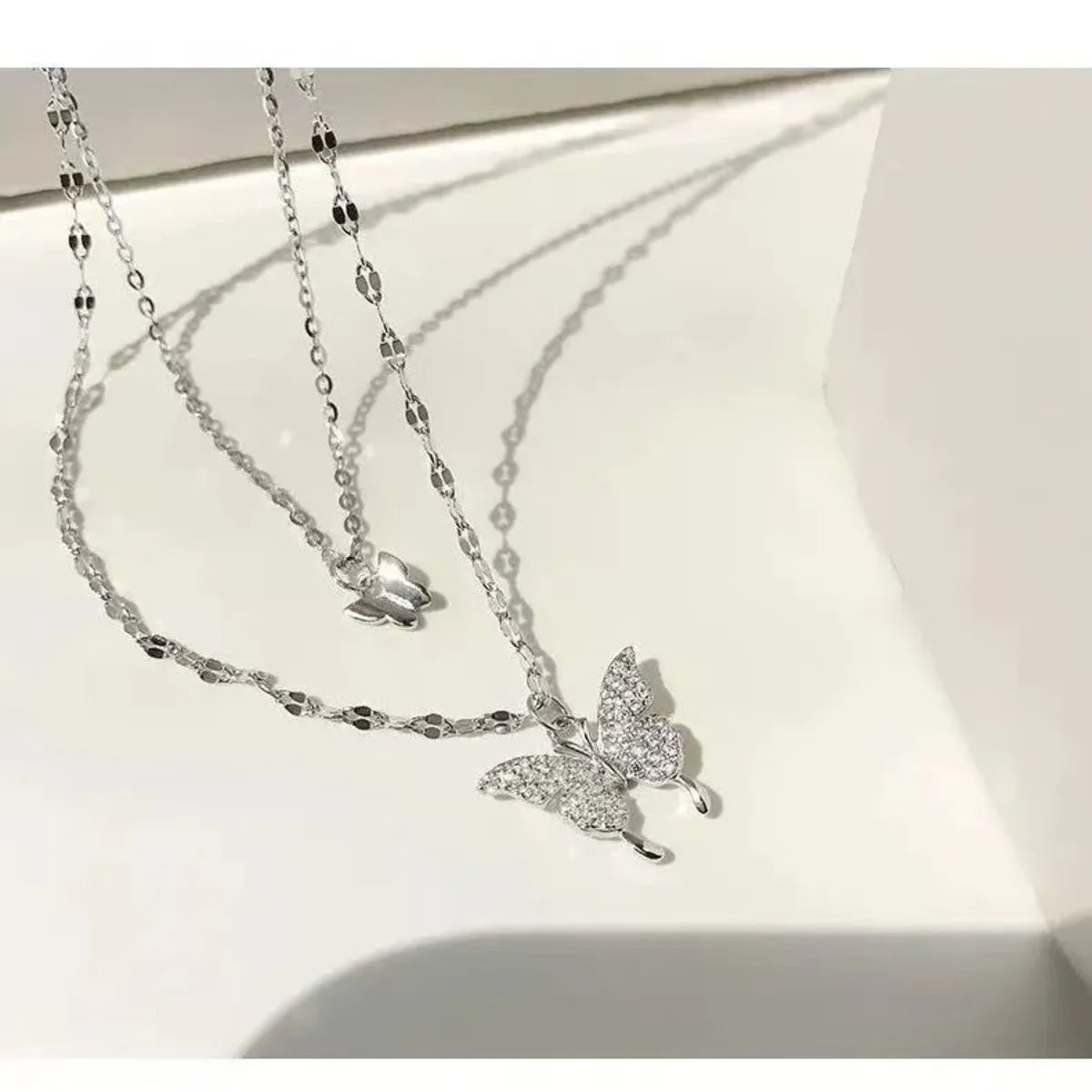 Sparkling Double Layer Butterfly Necklace Collar Chain Jewelry