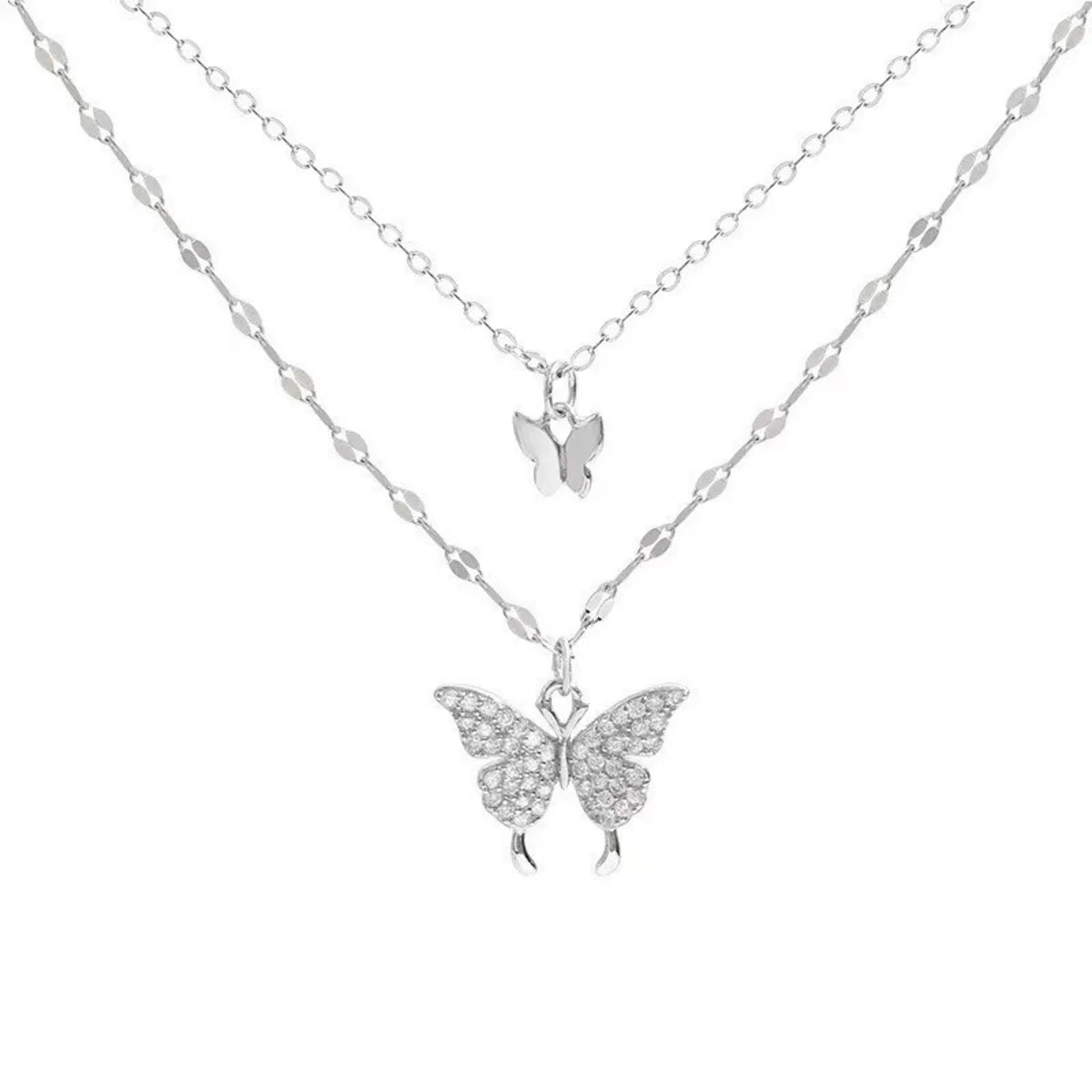 Sparkling Double Layer Butterfly Necklace Collar Chain Jewelry