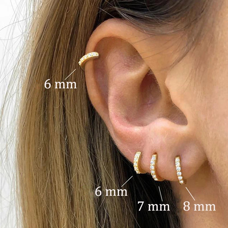 2PCS Stainless Steel Hoop Earrings Crystal Zirconia Small Huggie Thin Cartilage Earring Helix Tragus Piercing