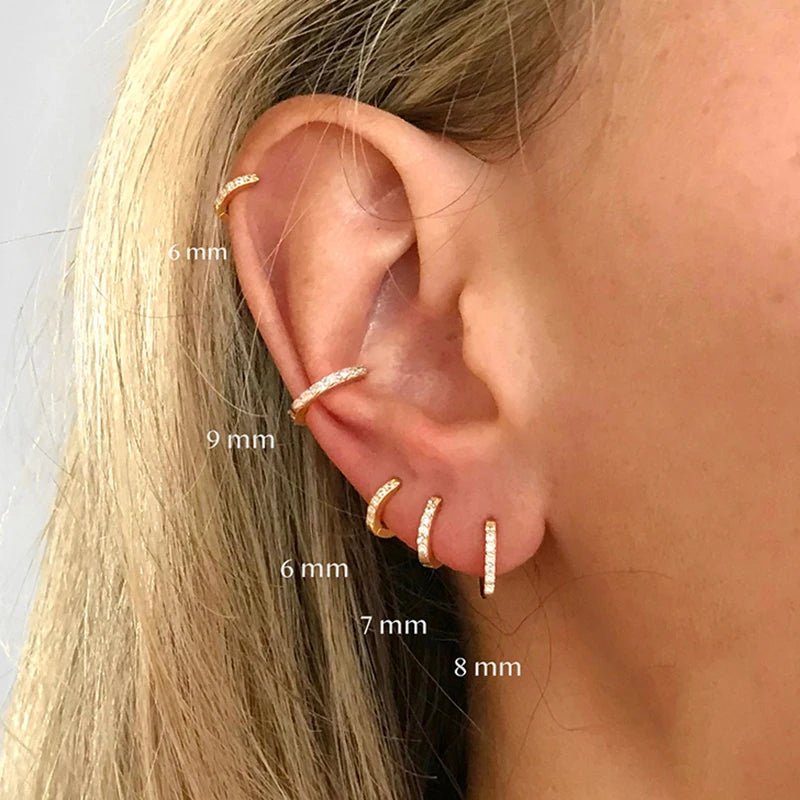2PCS Stainless Steel Hoop Earrings Crystal Zirconia Small Huggie Thin Cartilage Earring Helix Tragus Piercing