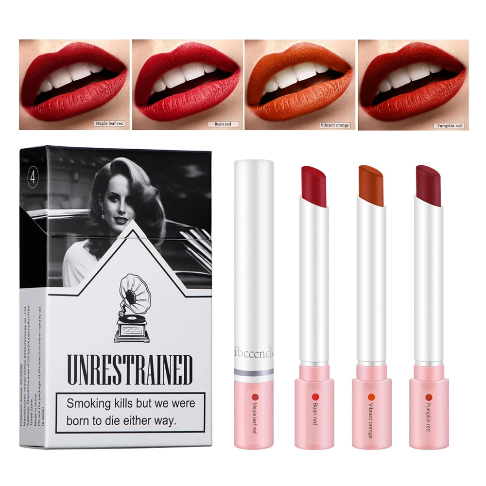 4 pcs/set Cigarette Lipstick Set Long Lasting Matte Lip Gloss Waterproof Nude Lip Tint