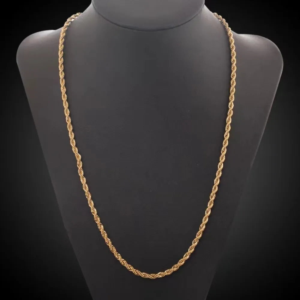 Unisex 45-60cm 18K Gold 4mm Rope Chain Necklace 18-24Inch