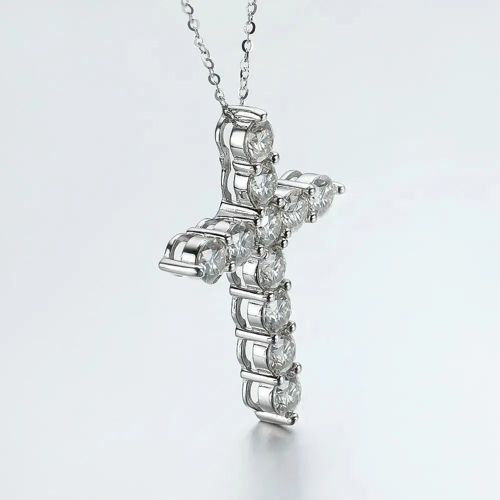 Cross Pendant 925 Sterling Sliver Chain Plated 18k White Gold