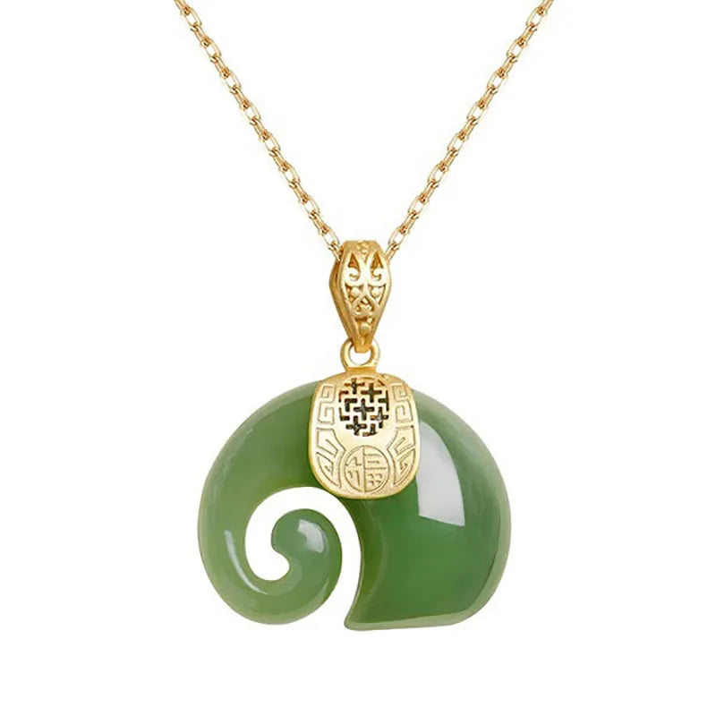 Natural Stone Jade Elephant Pendant 18K Gold Plated Chain Necklace