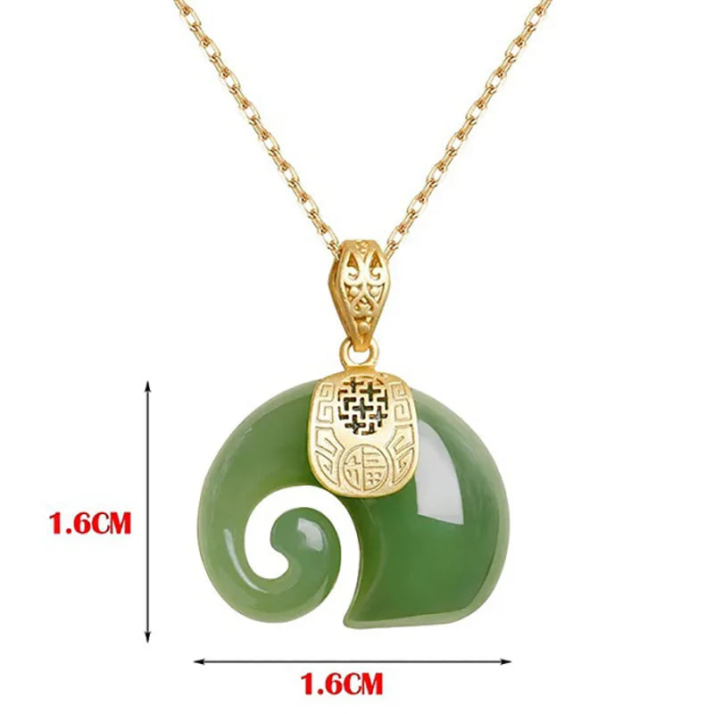Natural Stone Jade Elephant Pendant 18K Gold Plated Chain Necklace