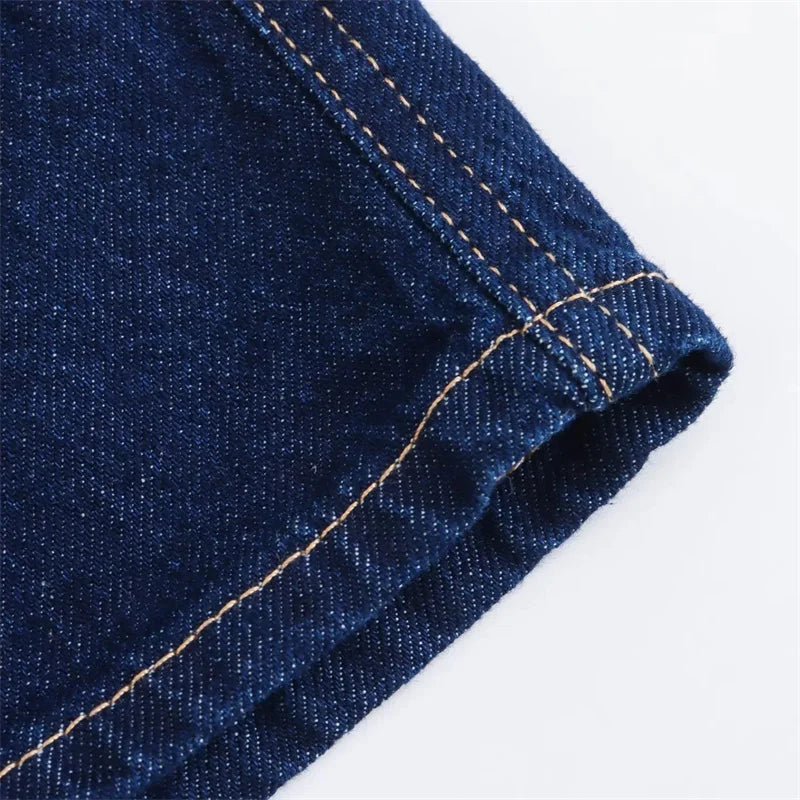 Blue Denim Short Sleeve Cropped Shirt
