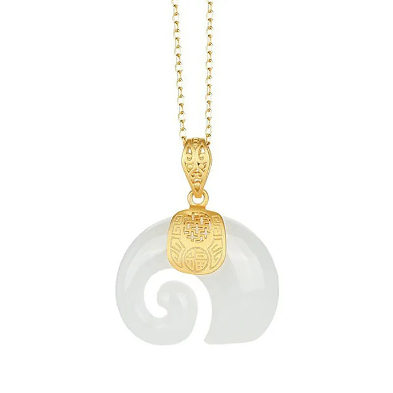 Natural Stone Jade Elephant Pendant 18K Gold Plated Chain Necklace