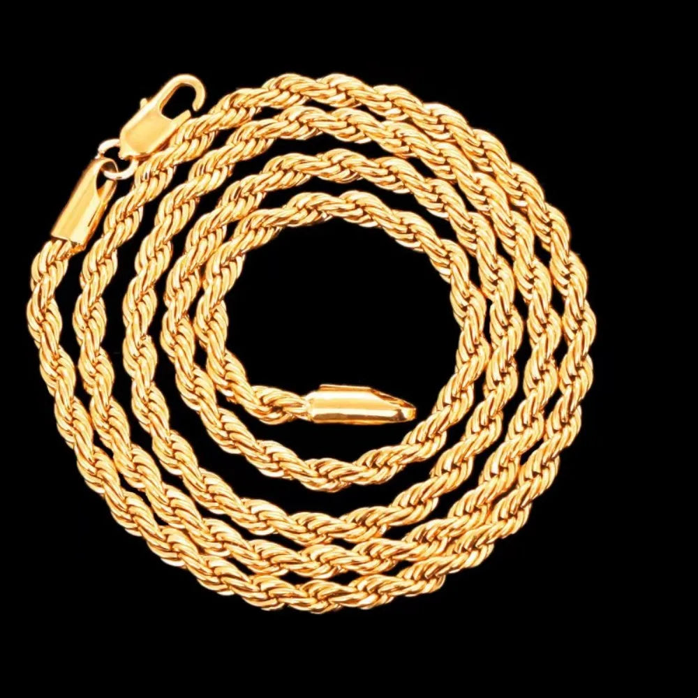 Unisex 45-60cm 18K Gold 4mm Rope Chain Necklace 18-24Inch