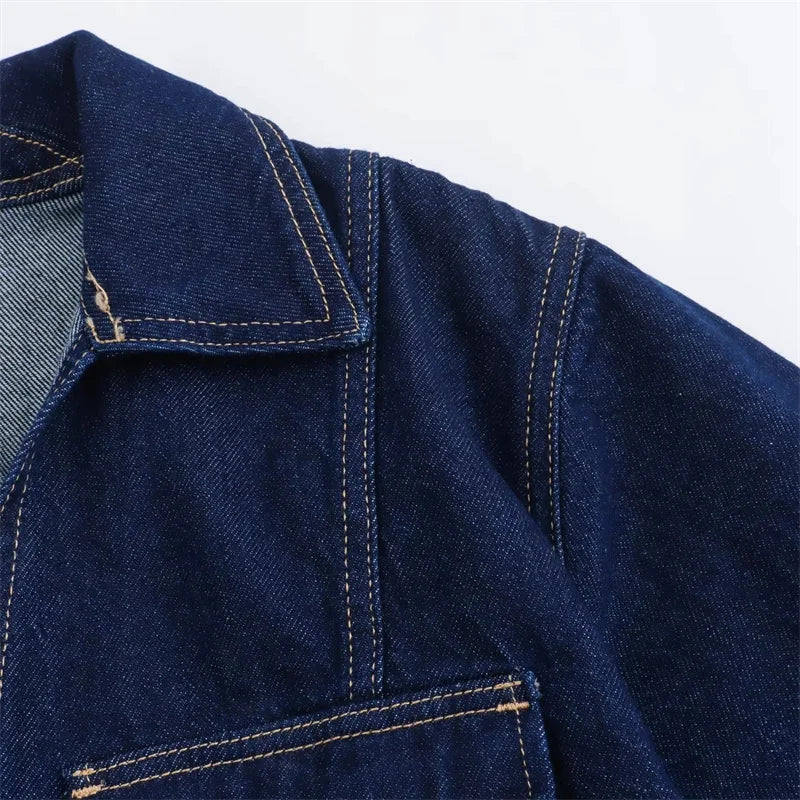 Blue Denim Short Sleeve Cropped Shirt