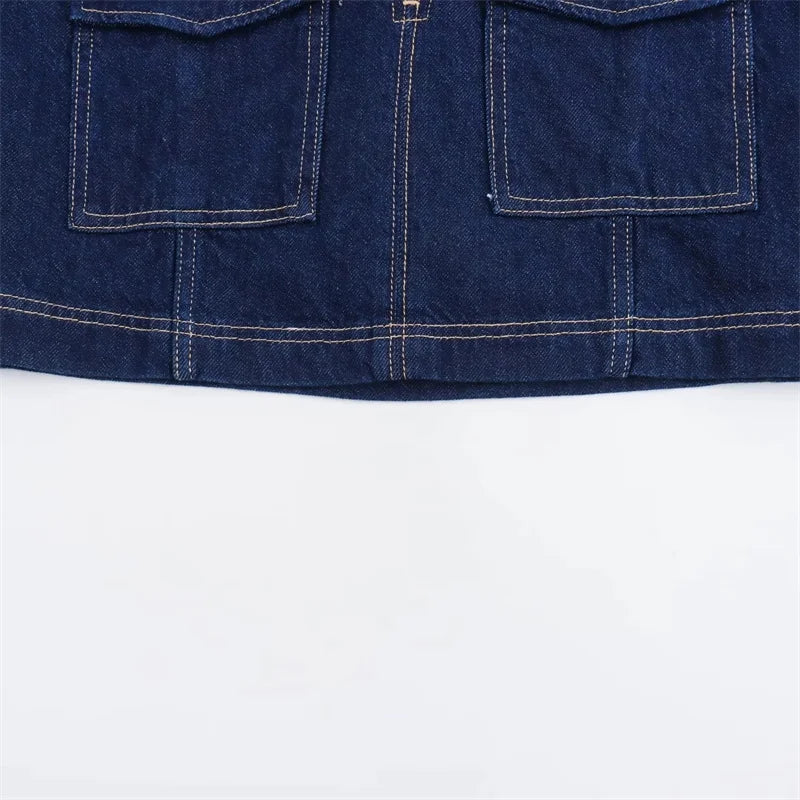 Blue Denim Short Sleeve Cropped Shirt
