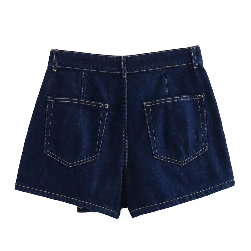 Blue Denim Short Sleeve Cropped Shirt