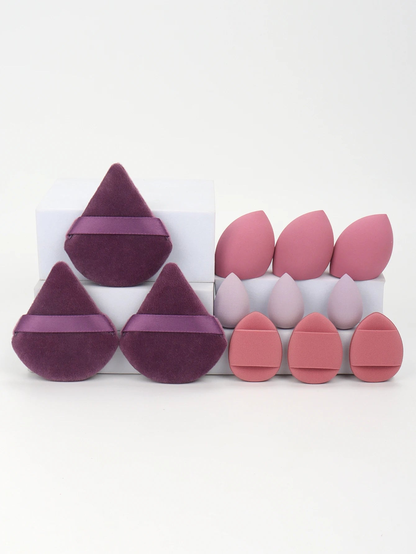 12-Piece All-Purpose Sponge Set, Made of 3 Loose Powder Puffs, 3 Mini Air Cushion Puffs, 3 Beauty Eggs and 3 Mini Beauty