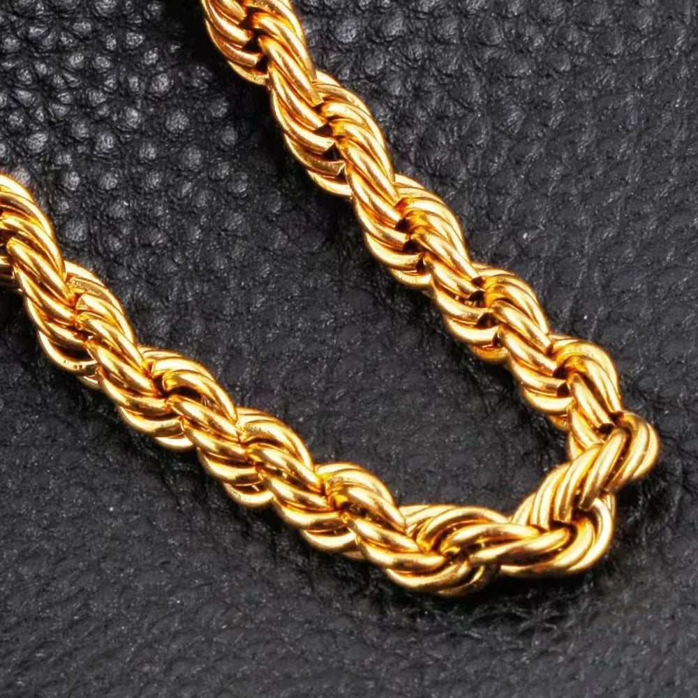 Unisex 45-60cm 18K Gold 4mm Rope Chain Necklace 18-24Inch