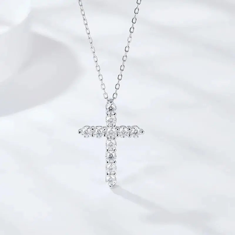 Cross Pendant 925 Sterling Sliver Chain Plated 18k White Gold
