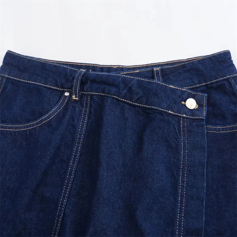 Blue Denim Short Sleeve Cropped Shirt