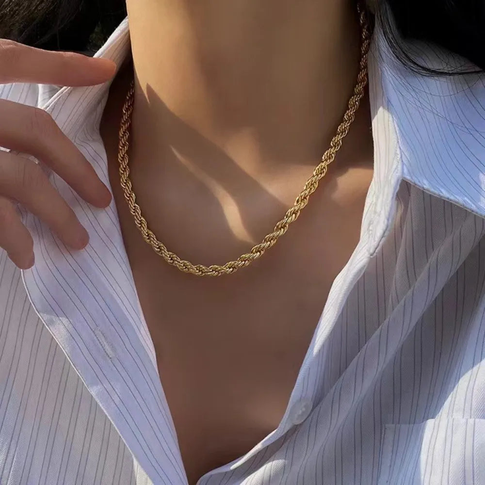 Unisex 45-60cm 18K Gold 4mm Rope Chain Necklace 18-24Inch