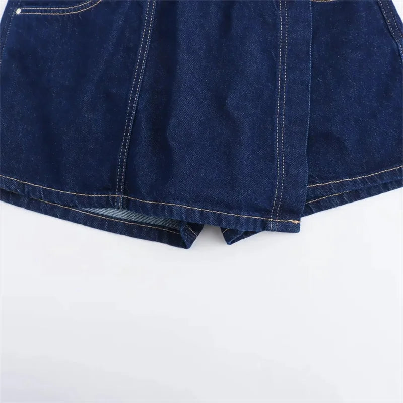 Blue Denim Short Sleeve Cropped Shirt