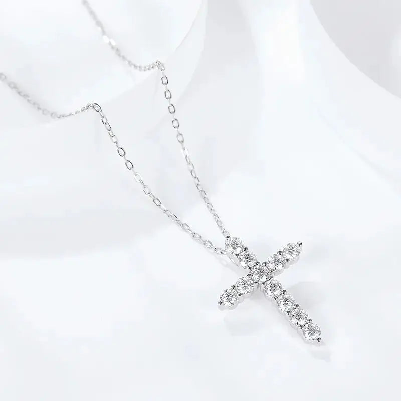 Cross Pendant 925 Sterling Sliver Chain Plated 18k White Gold