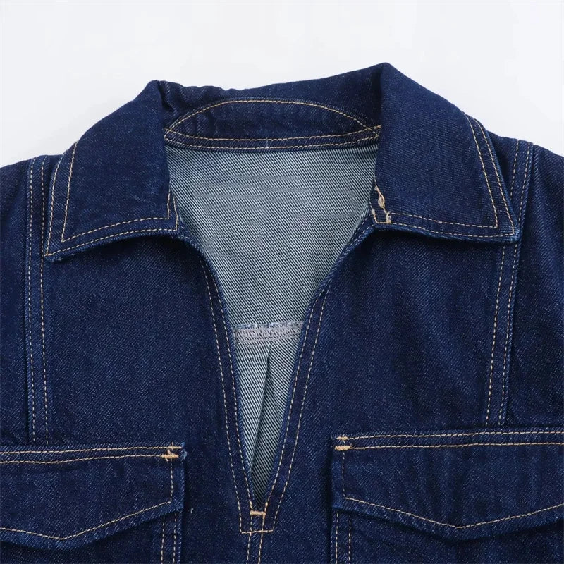 Blue Denim Short Sleeve Cropped Shirt