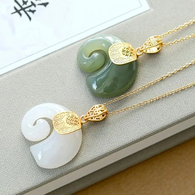 Natural Stone Jade Elephant Pendant 18K Gold Plated Chain Necklace