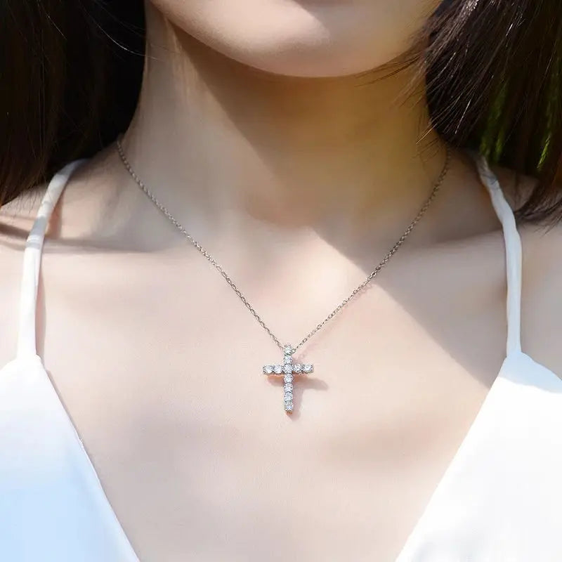Cross Pendant 925 Sterling Sliver Chain Plated 18k White Gold