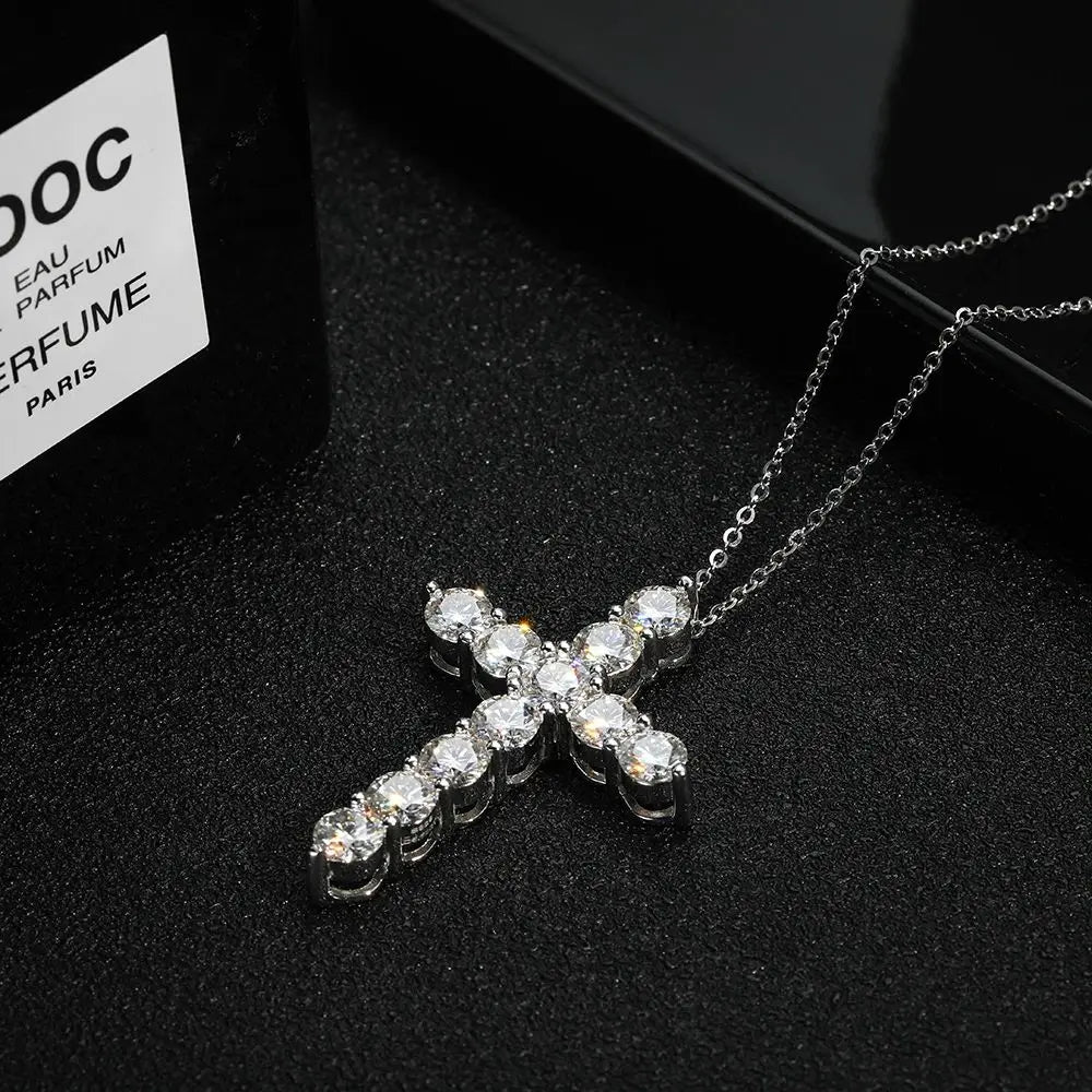 Cross Pendant 925 Sterling Sliver Chain Plated 18k White Gold