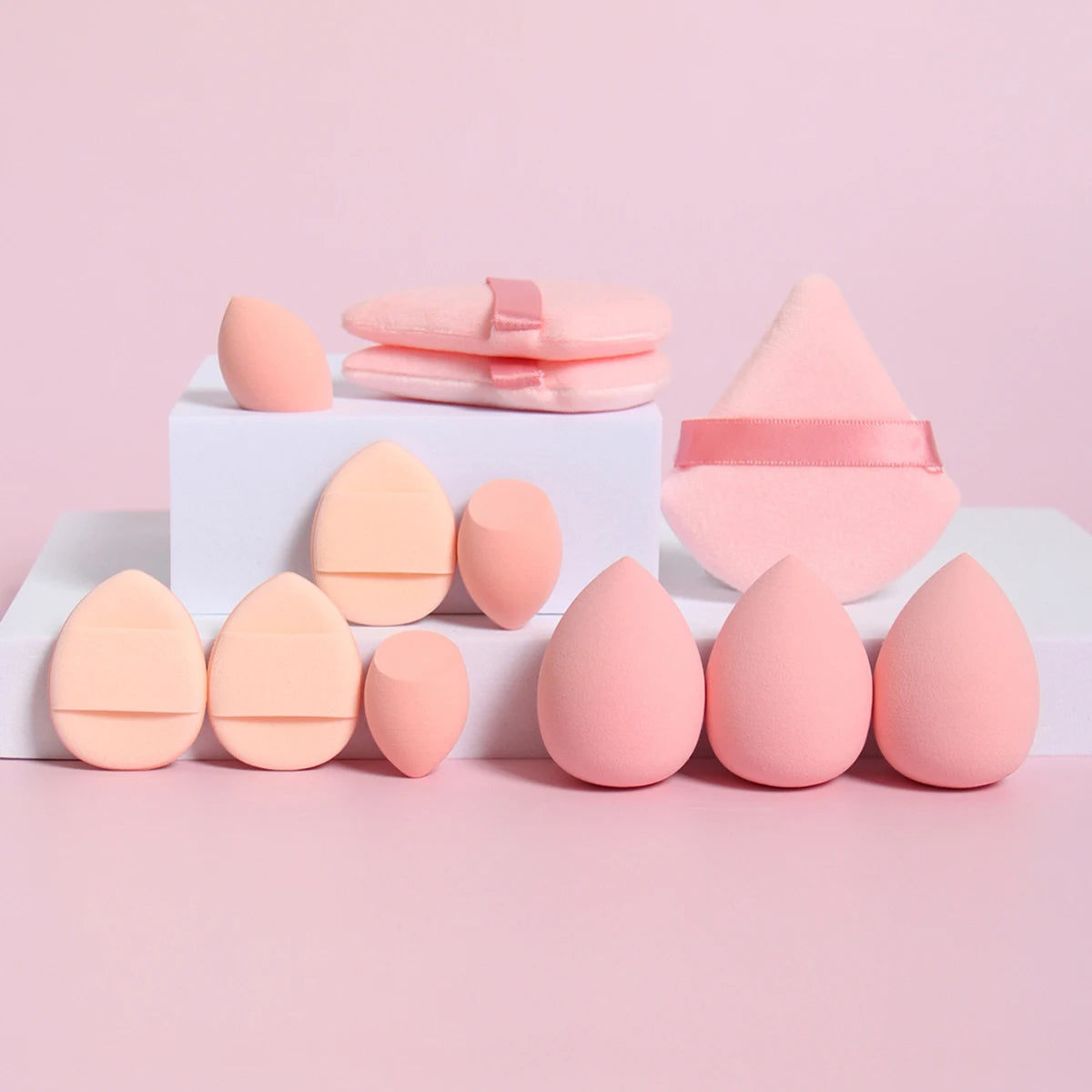 12-Piece All-Purpose Sponge Set, Made of 3 Loose Powder Puffs, 3 Mini Air Cushion Puffs, 3 Beauty Eggs and 3 Mini Beauty