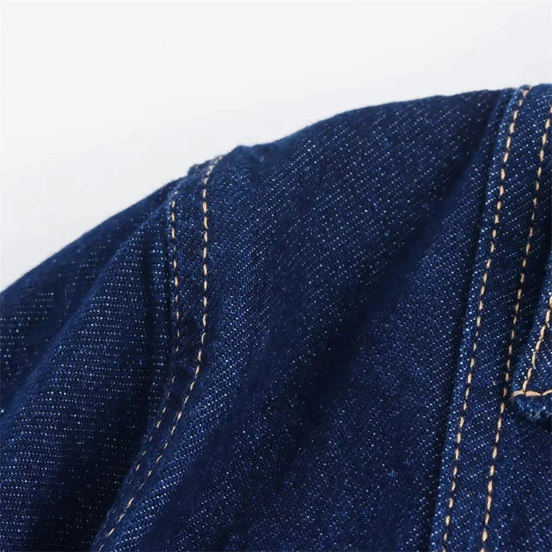 Blue Denim Short Sleeve Cropped Shirt