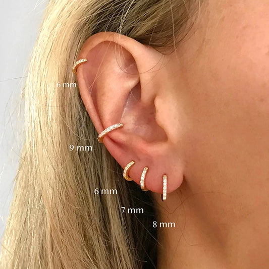 2PCS Stainless Steel Hoop Earrings Crystal Zirconia Small Huggie Thin Cartilage Earring Helix Tragus Piercing