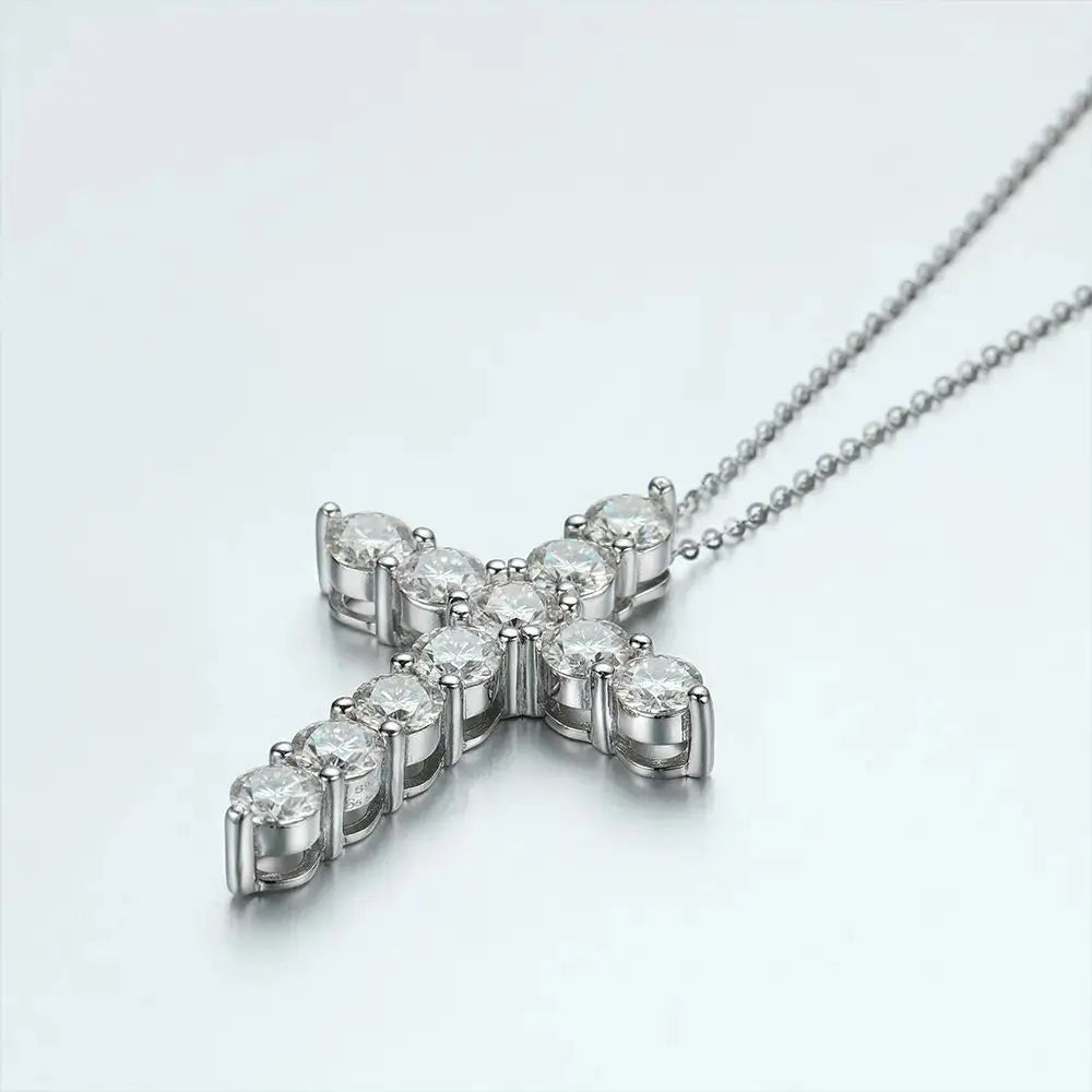 Cross Pendant 925 Sterling Sliver Chain Plated 18k White Gold