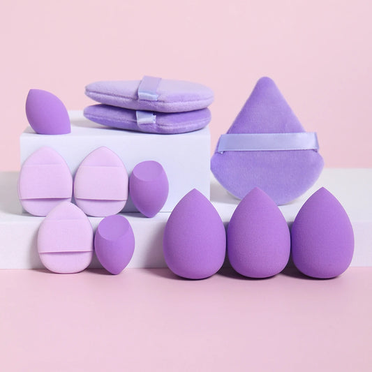 12-Piece All-Purpose Sponge Set, Made of 3 Loose Powder Puffs, 3 Mini Air Cushion Puffs, 3 Beauty Eggs and 3 Mini Beauty